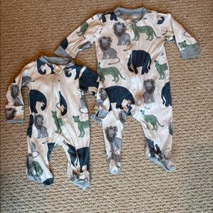 Lot Of Two Pajamas Footies By Little Planet, Organic Cotton Newborn & 6M